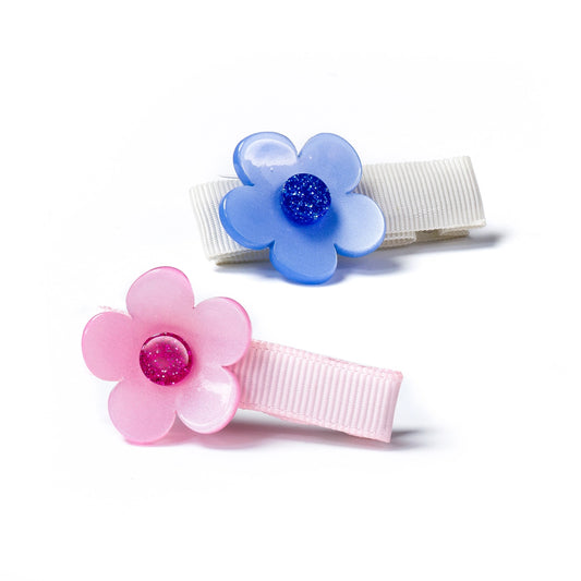 Blue+Pink Flower Hair Clips - Lilies and Roses