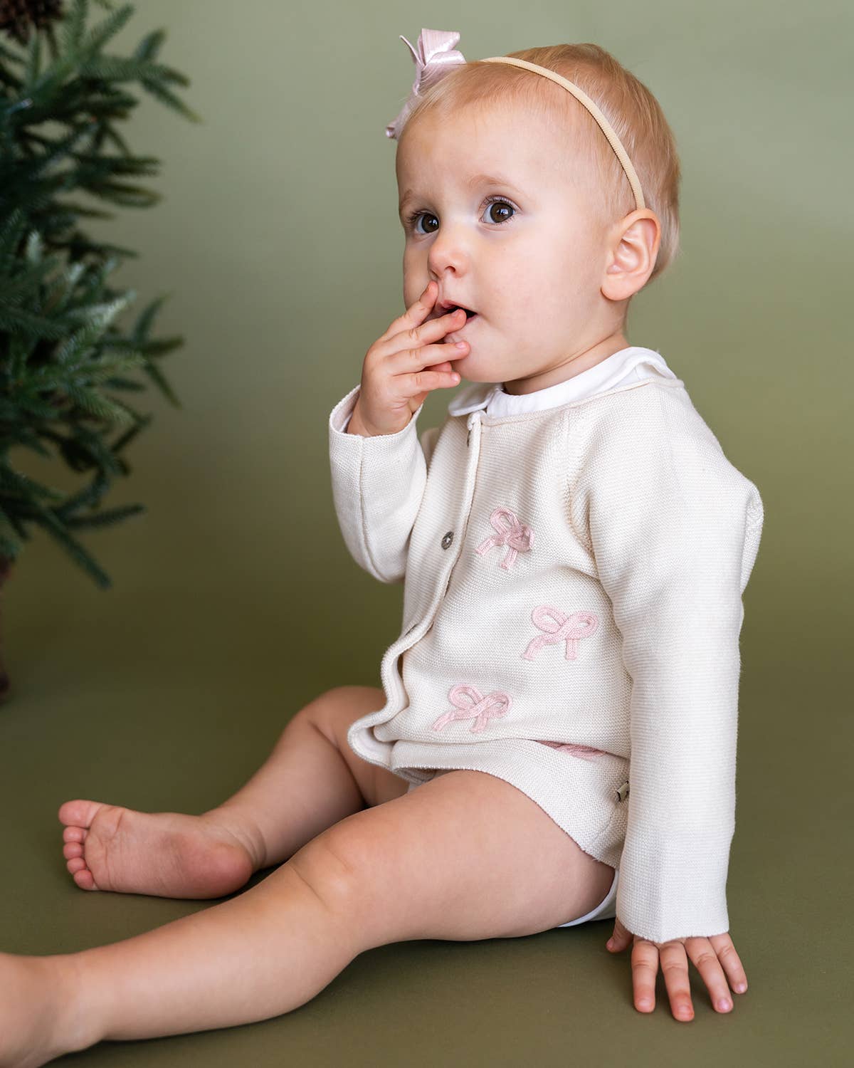 Zoe Bow Sweater Knit Baby Button Cardigan (Organic):