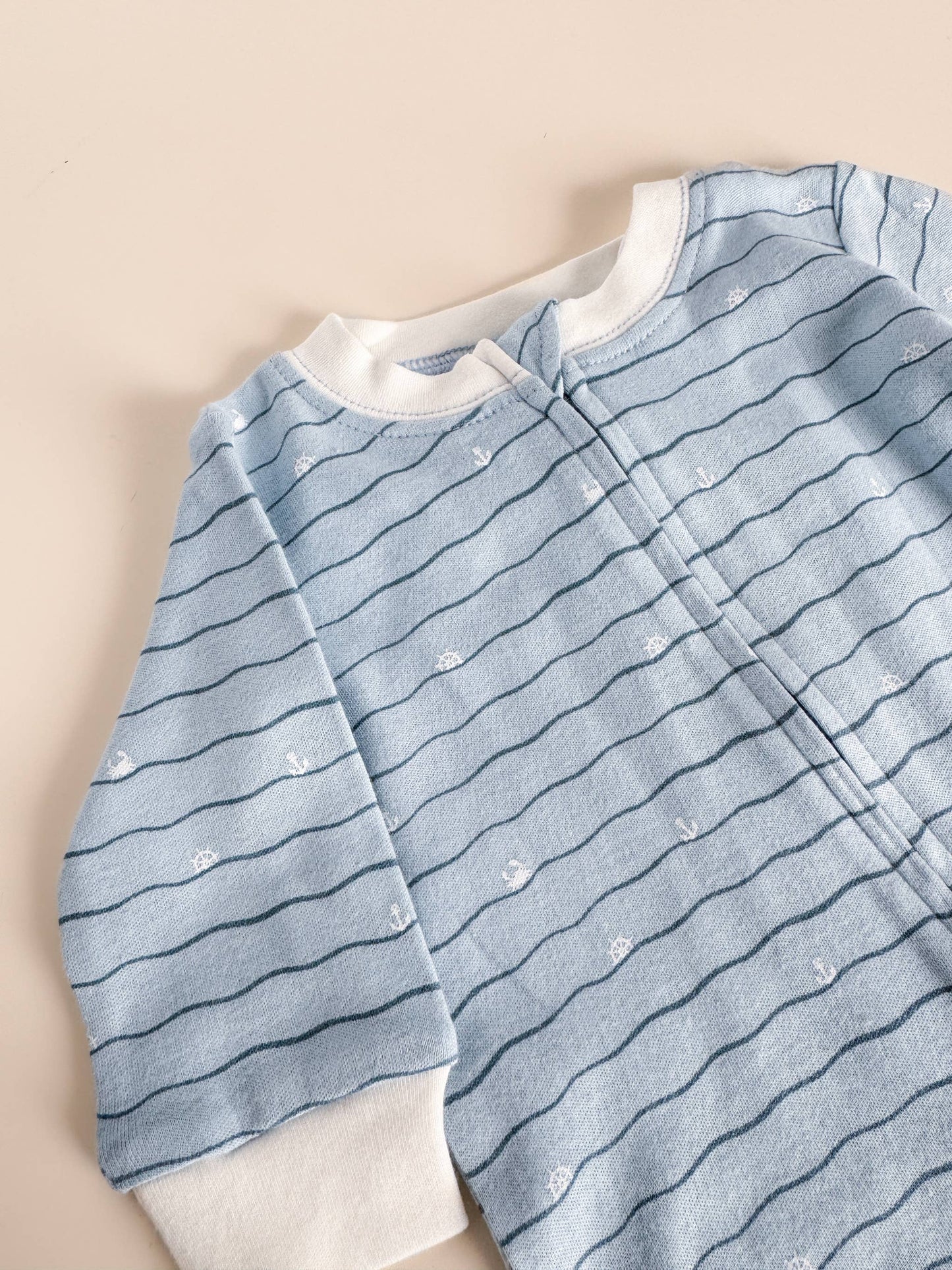 Layette LS Waves Zipper Romper - Blueberry Hill