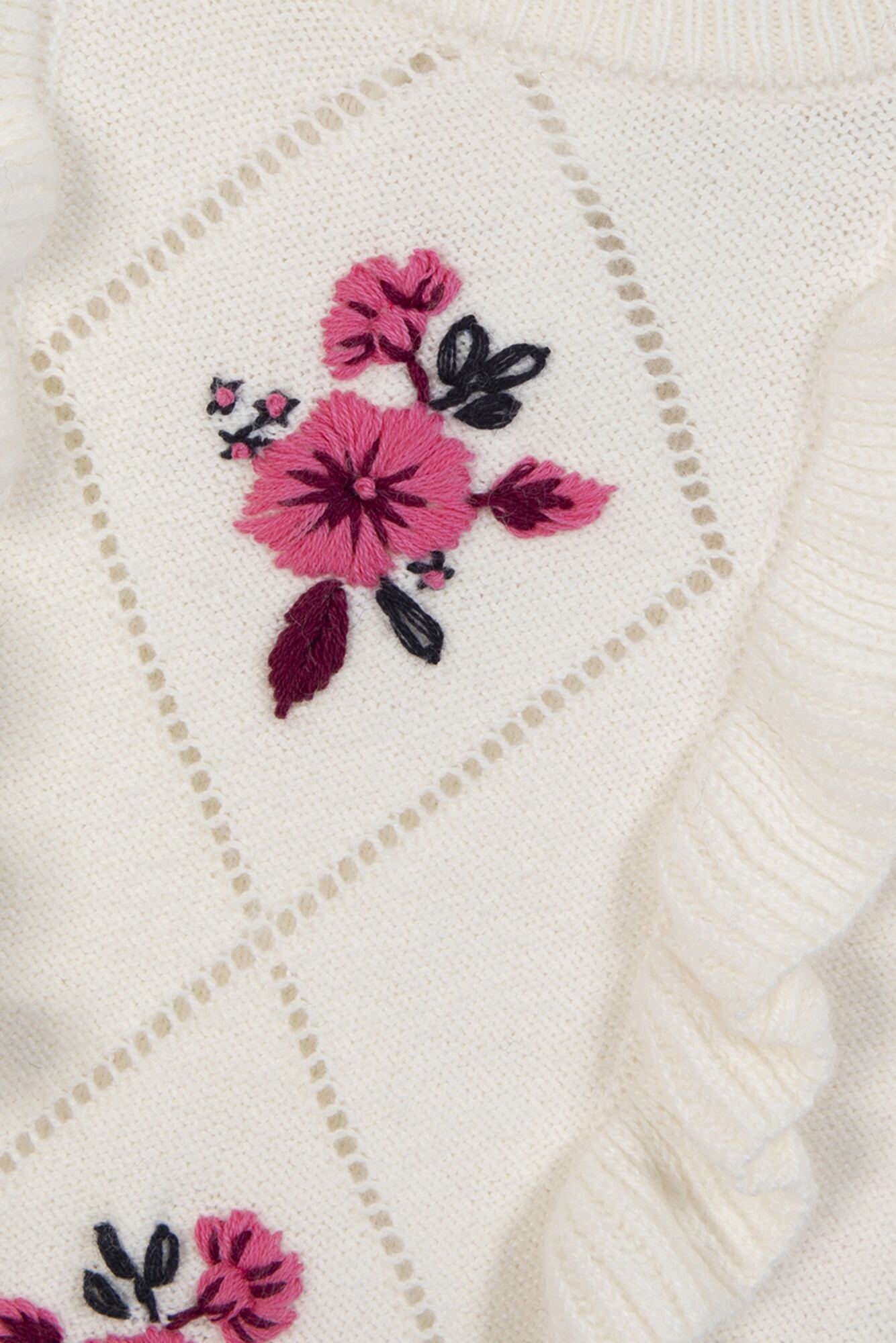 Ruffle Sweater Embroidered Flowers - Tartine et Chocolat FW25