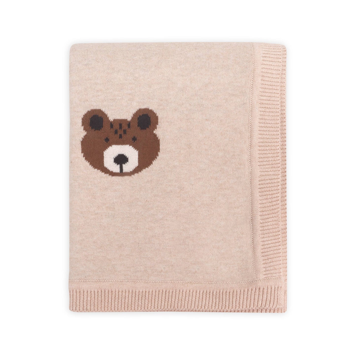 Brown Bear - Organic Cotton Jacquard Knit Baby Blanket:viverano