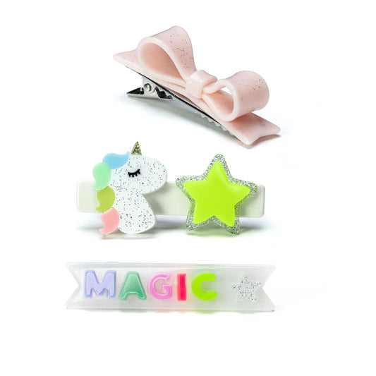 Magic Unicorn Neon Alligator Clips - Lilies and Roses