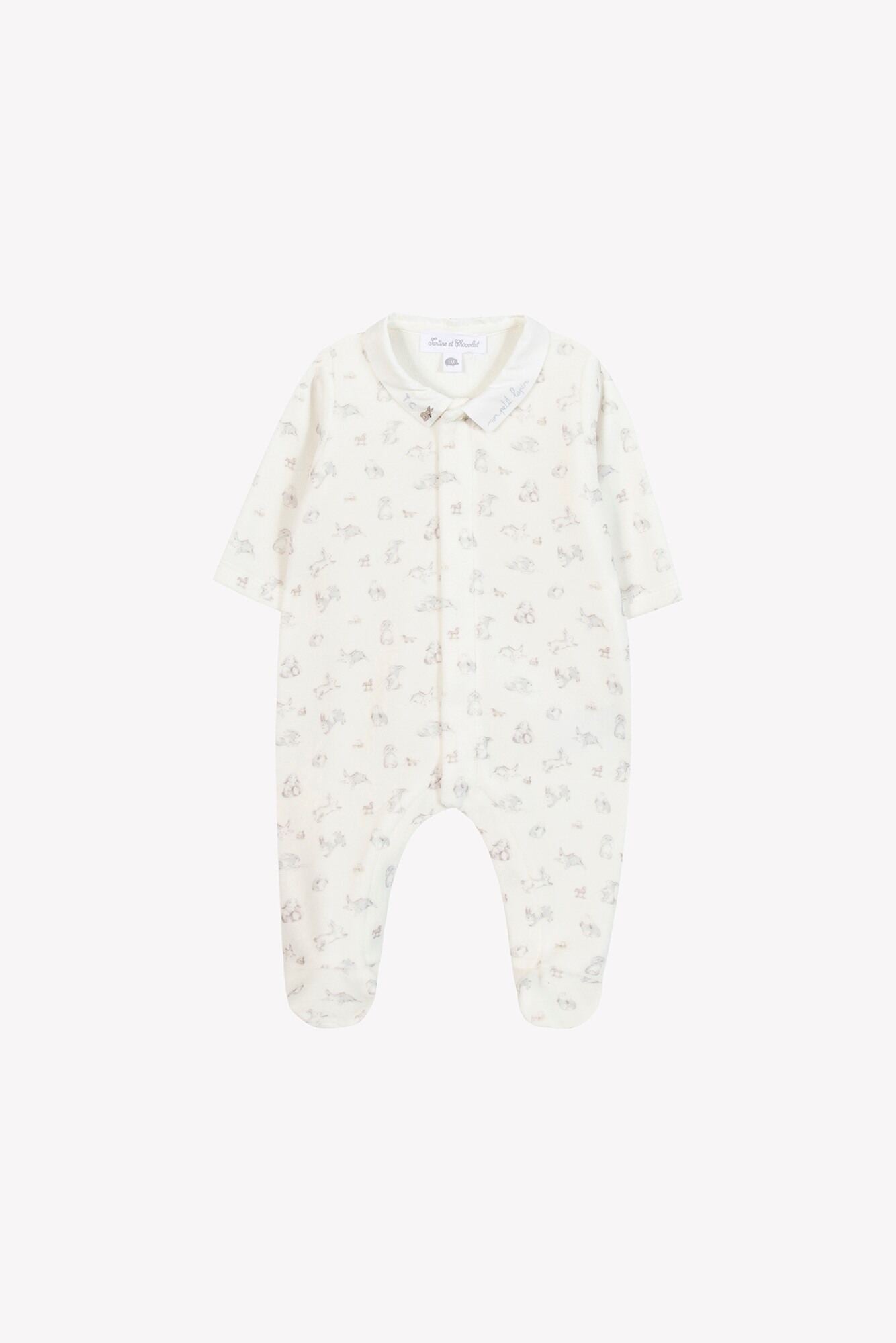 Velour Printed Rabbit Footie-Tartine et Chocolat FW25