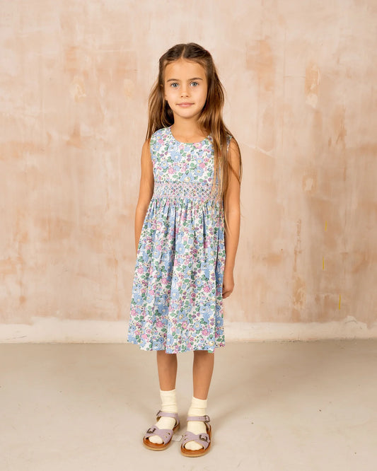 Sleeveless Light Blue+Pink Flowers Smocked Dress - Question Everything SP24