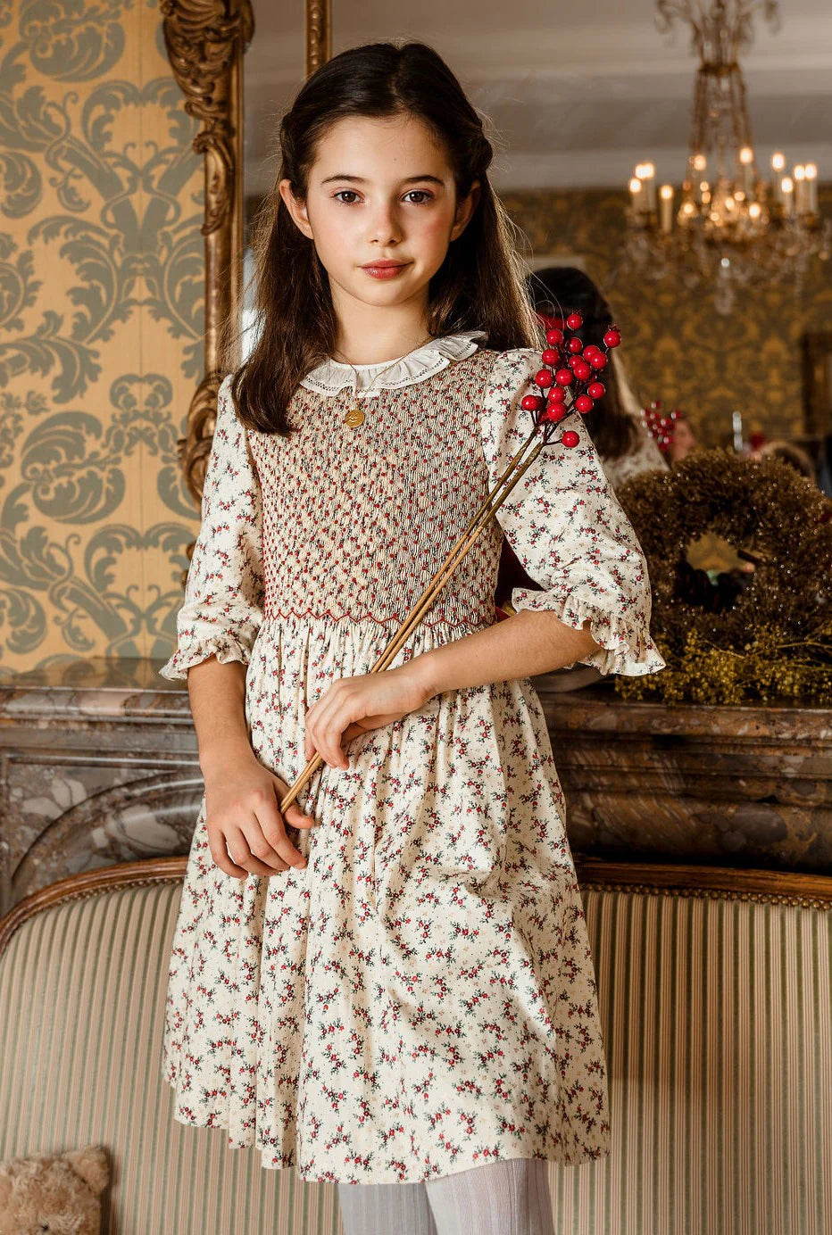 Smocked Floral Dress w/ Red Bow - Antoinette Paris Mudpie San Francisco Smocked Floral Dress w/ Red Bow - Antoinette Paris Mudpie San Francisco