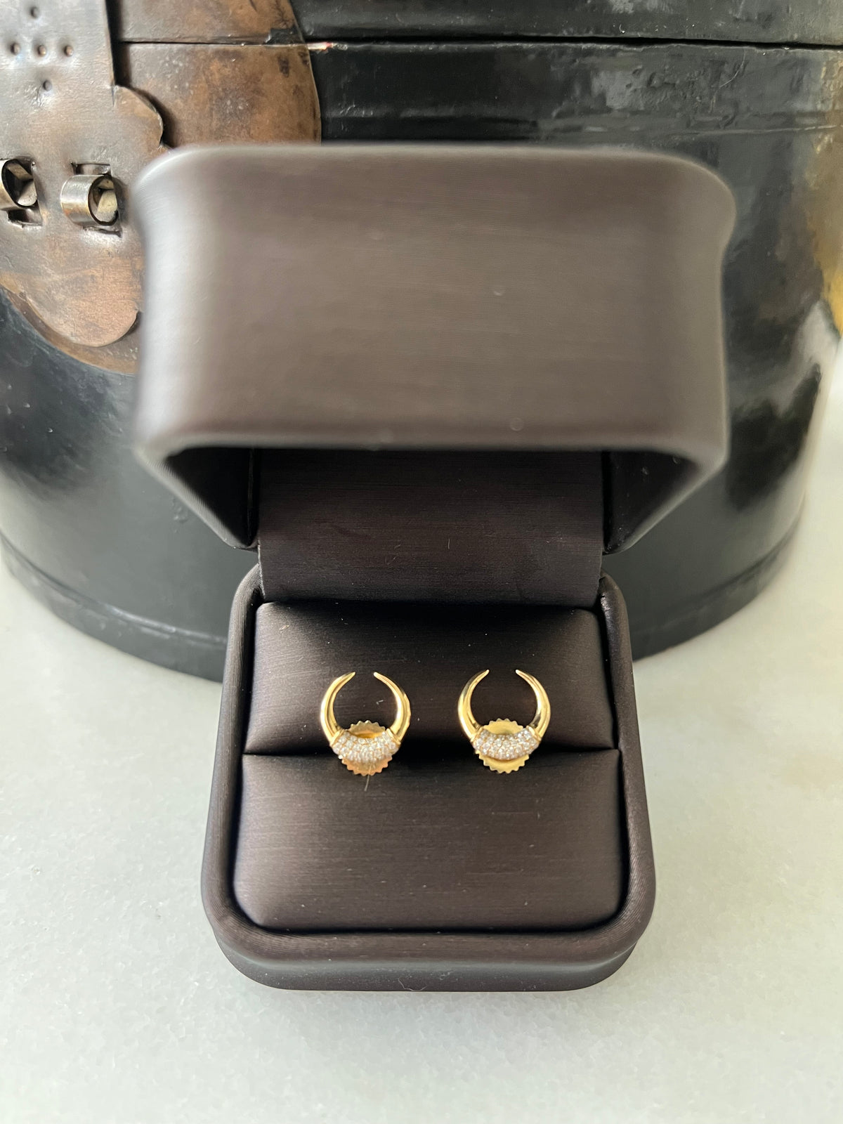 18K Vintage Diamond Crescent Earrings