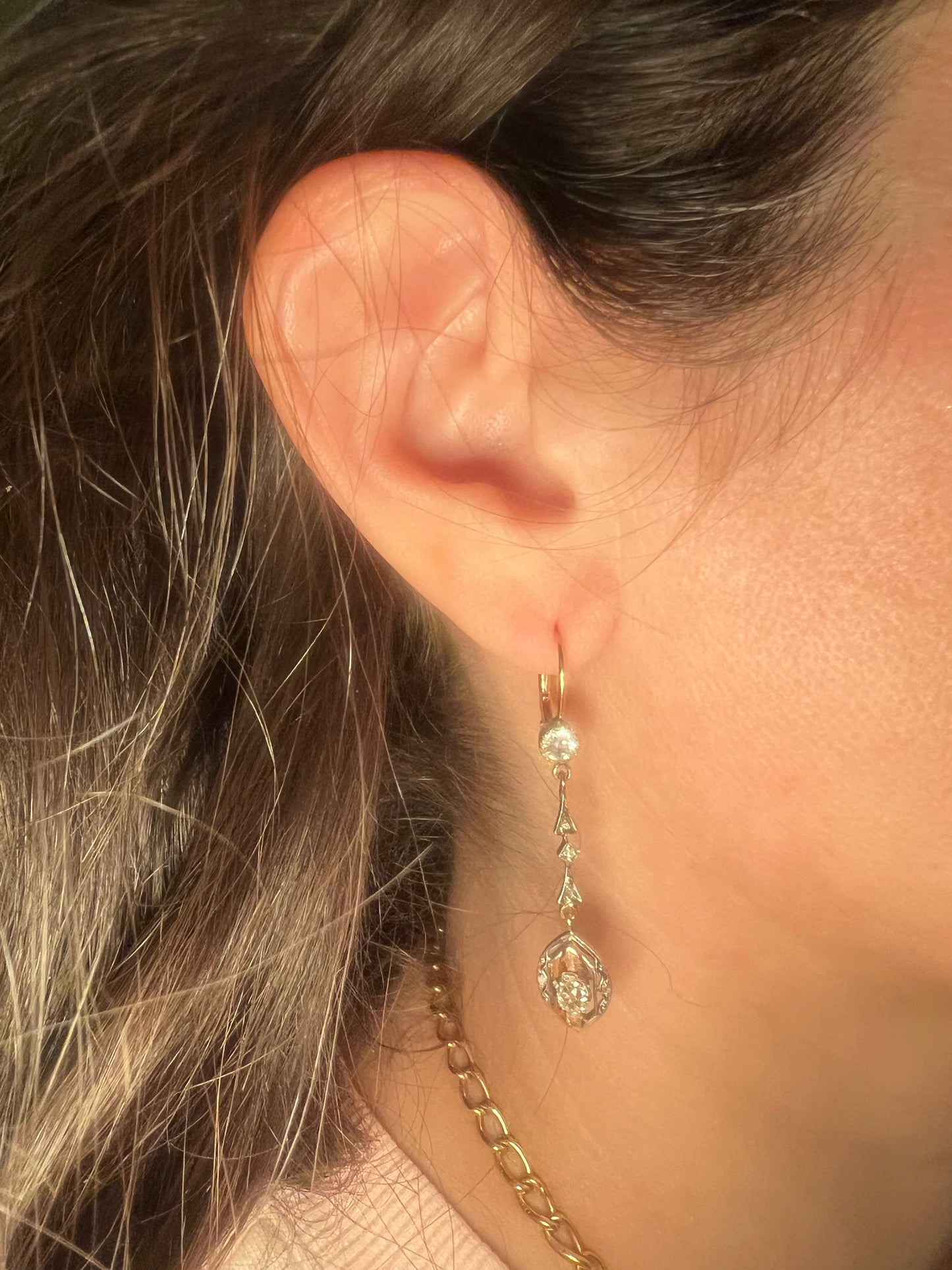 Antique Edwardian 14k Diamond Drop Earrings