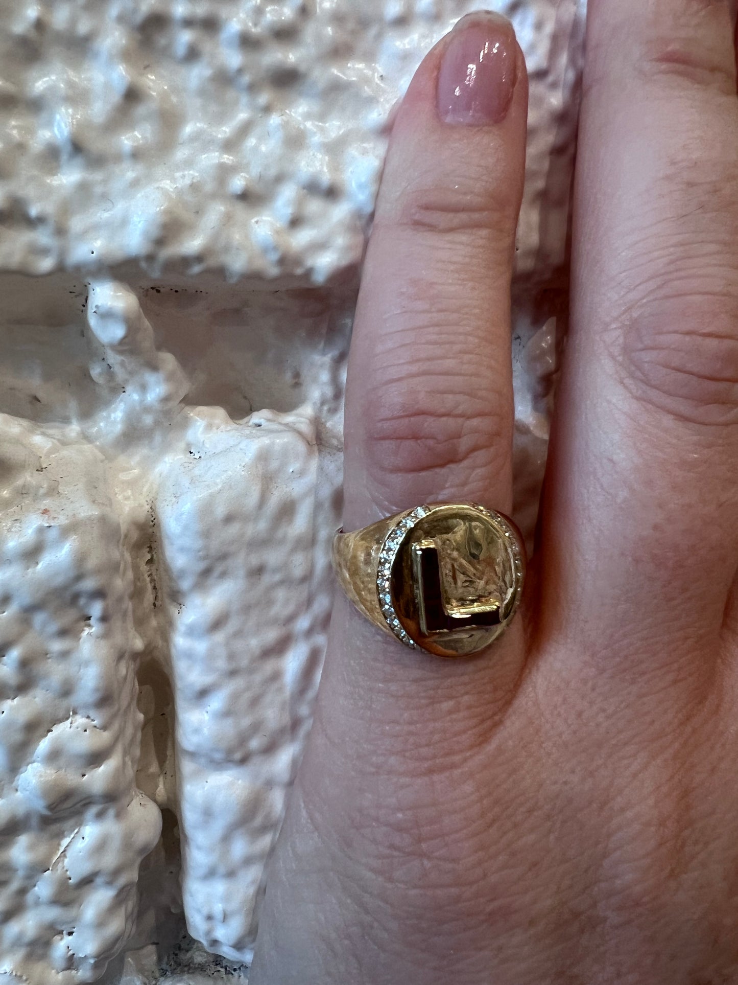 Vintage "L" Monogram Ring with Rubies and Diamonds