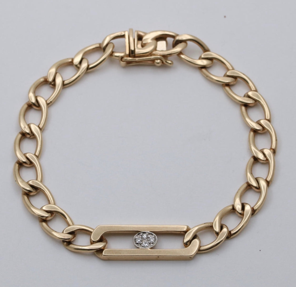 14K Vintage Flat Curb & Diamond Bracelet