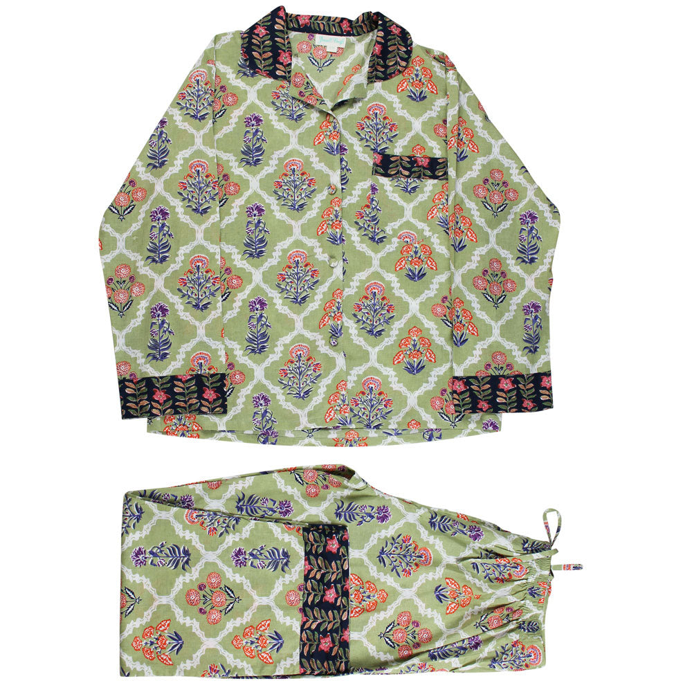 Green Framed Floral PJ Set- Powell Craft