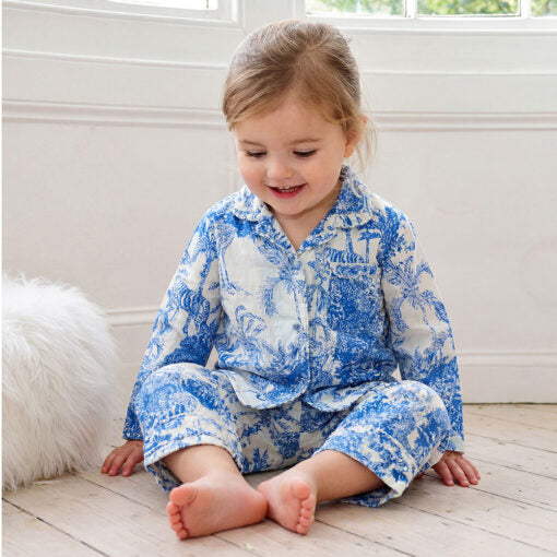 Blue Toile Girls Pajamas - Powell Craft