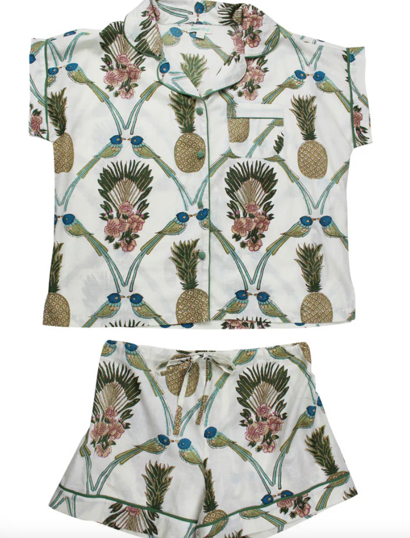 Bluebird & Pineapple Print Short Set PJs - Powell Craft