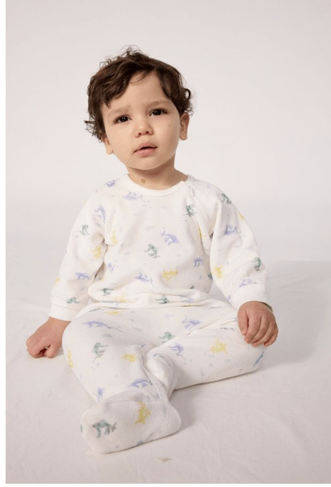 Velour Side Zip Dino Footie- Petit Bateau FW26