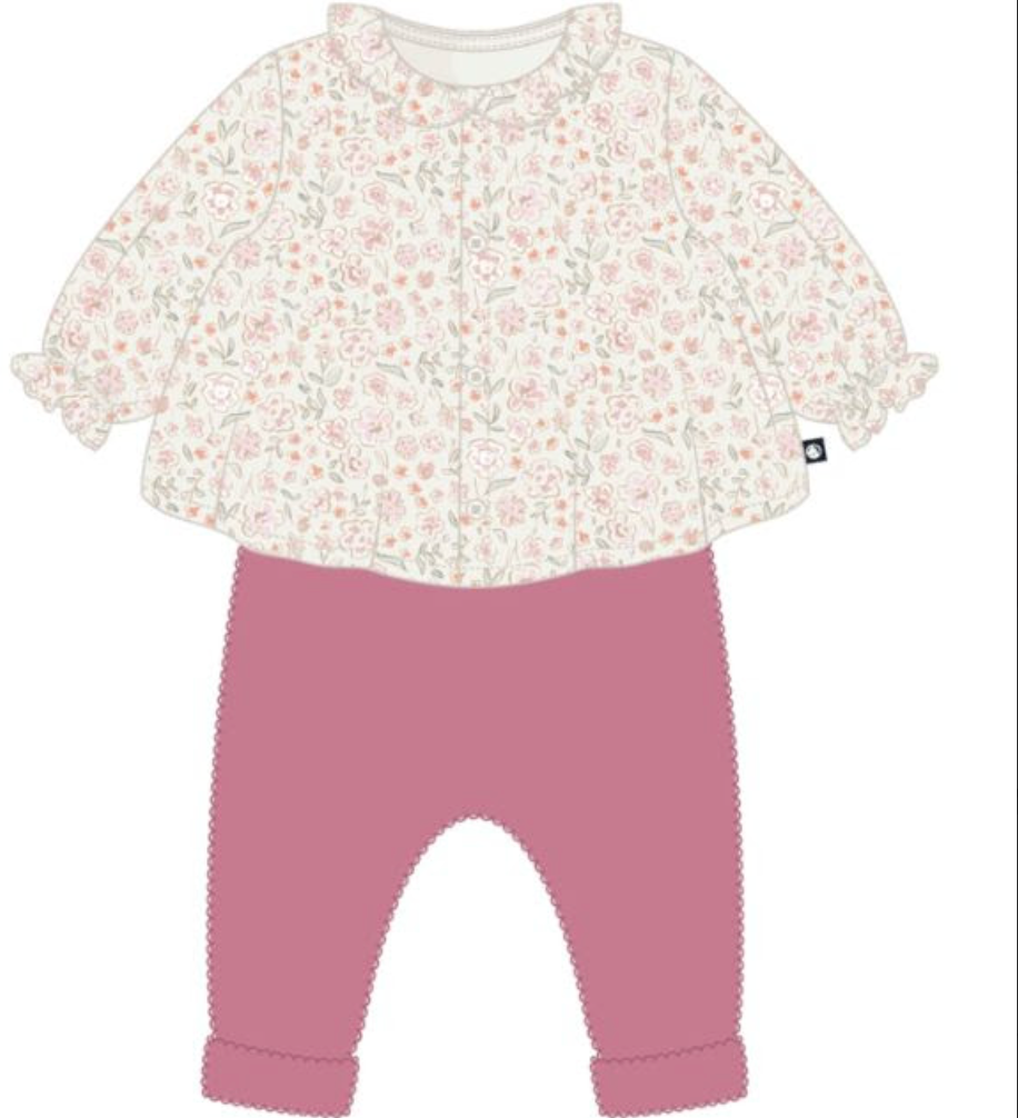 2pc Floral Blouse & Knit Pant- Petit Bateau FW26