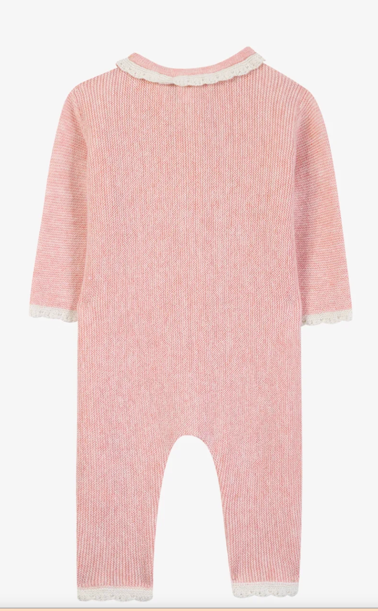 Old Pink Knit Romper Trousseau Key Emb.-Tartine et Chocolat FW26