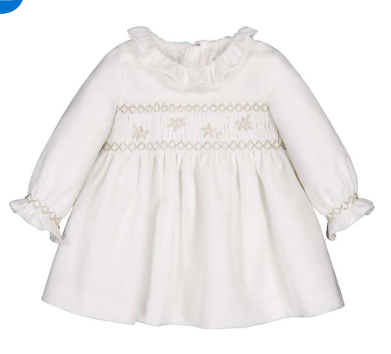 White Smocked Velvet Dress- Mayoral FW26