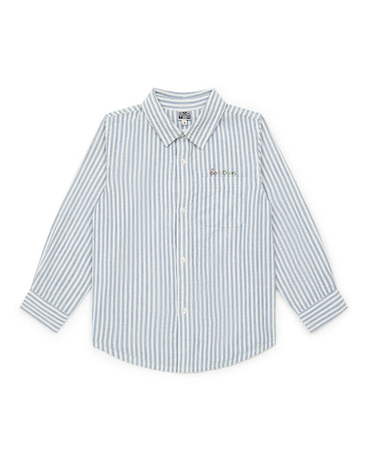 Blue Striped Ticking Collared Shirt - Bonton