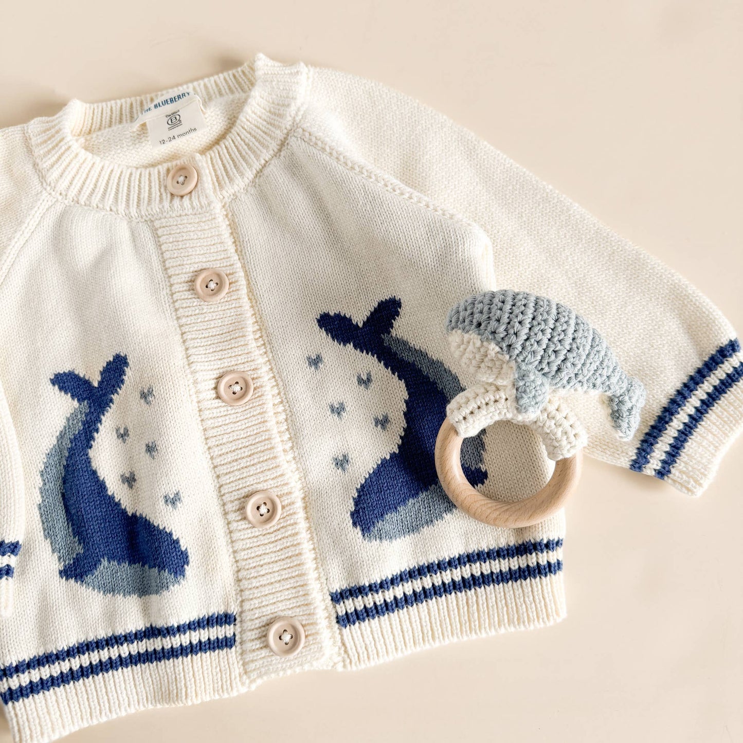 Cotton Whale Cardigan Nautical-Blueberry Hill
