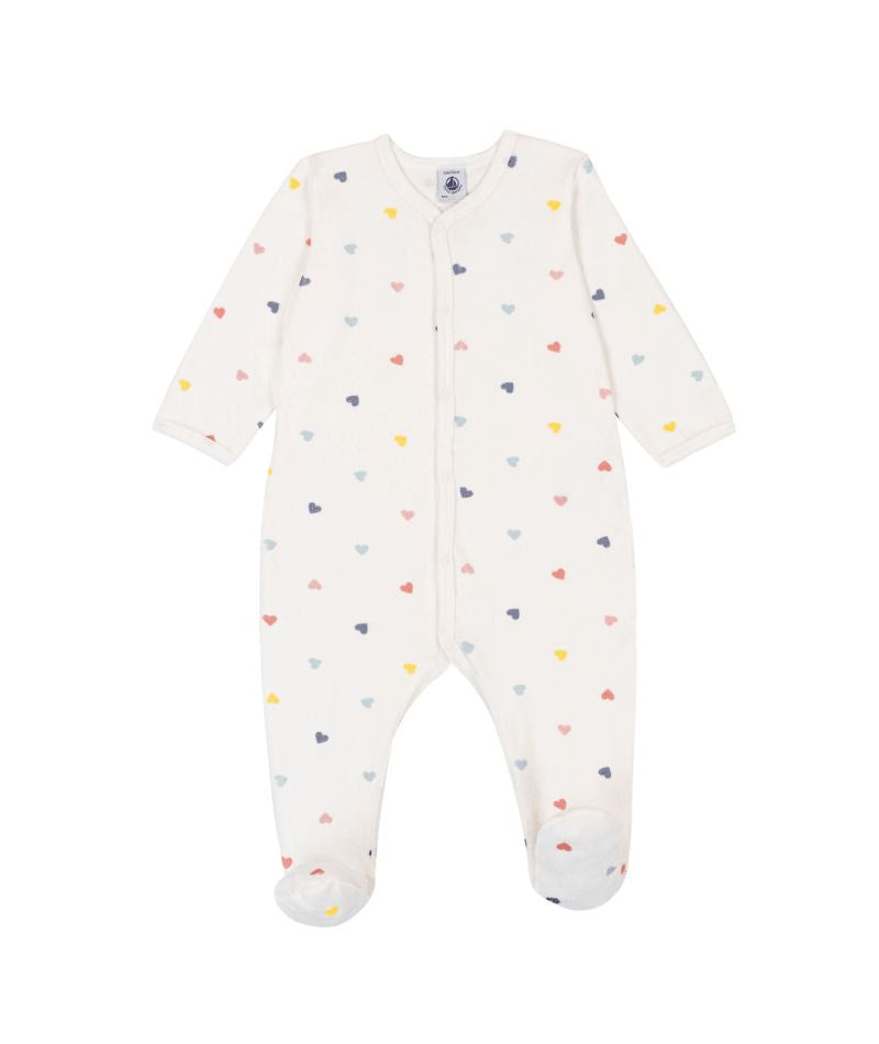 Velour Front Snap Heart Footie- Petit Bateau SP26