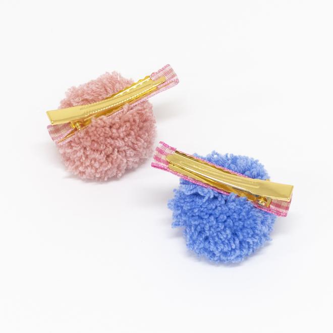 Gingham and Big Pom Pom Hair Clips - Meri Meri