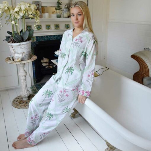 Floral Pink Palm Ladies Pajamas - Powell Craft