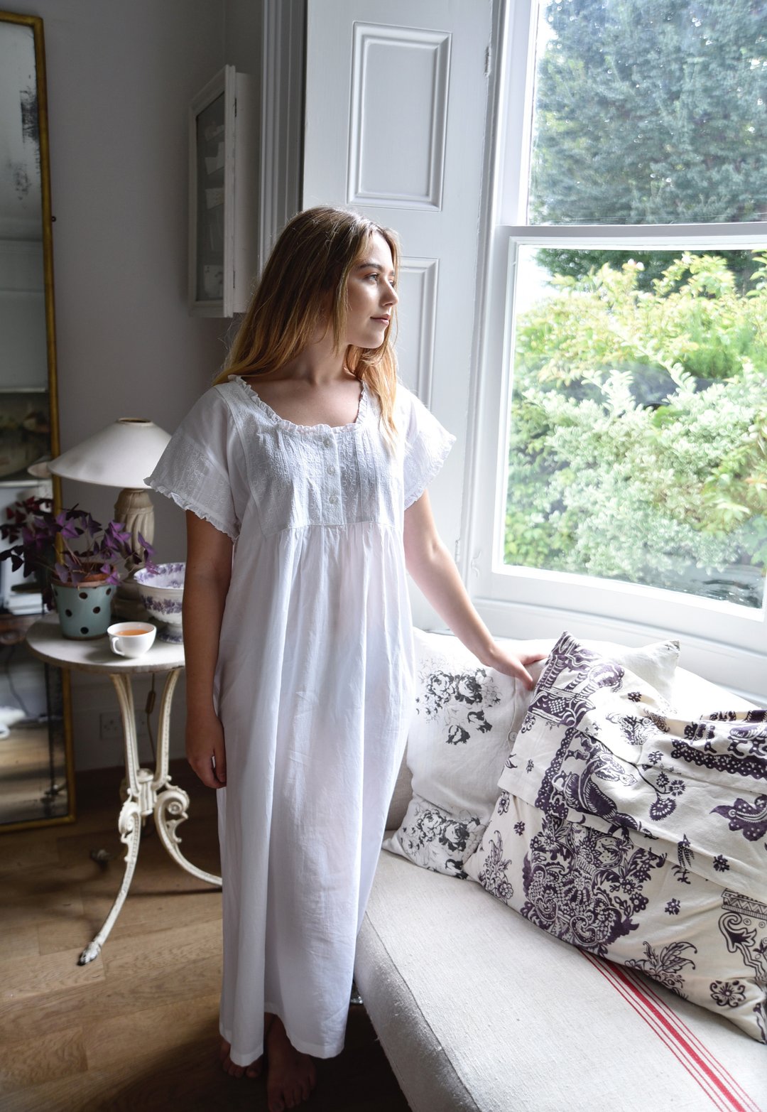 Serena Embroidered Yoke Short Sleeve Ladies Nightdress - Powell Craft