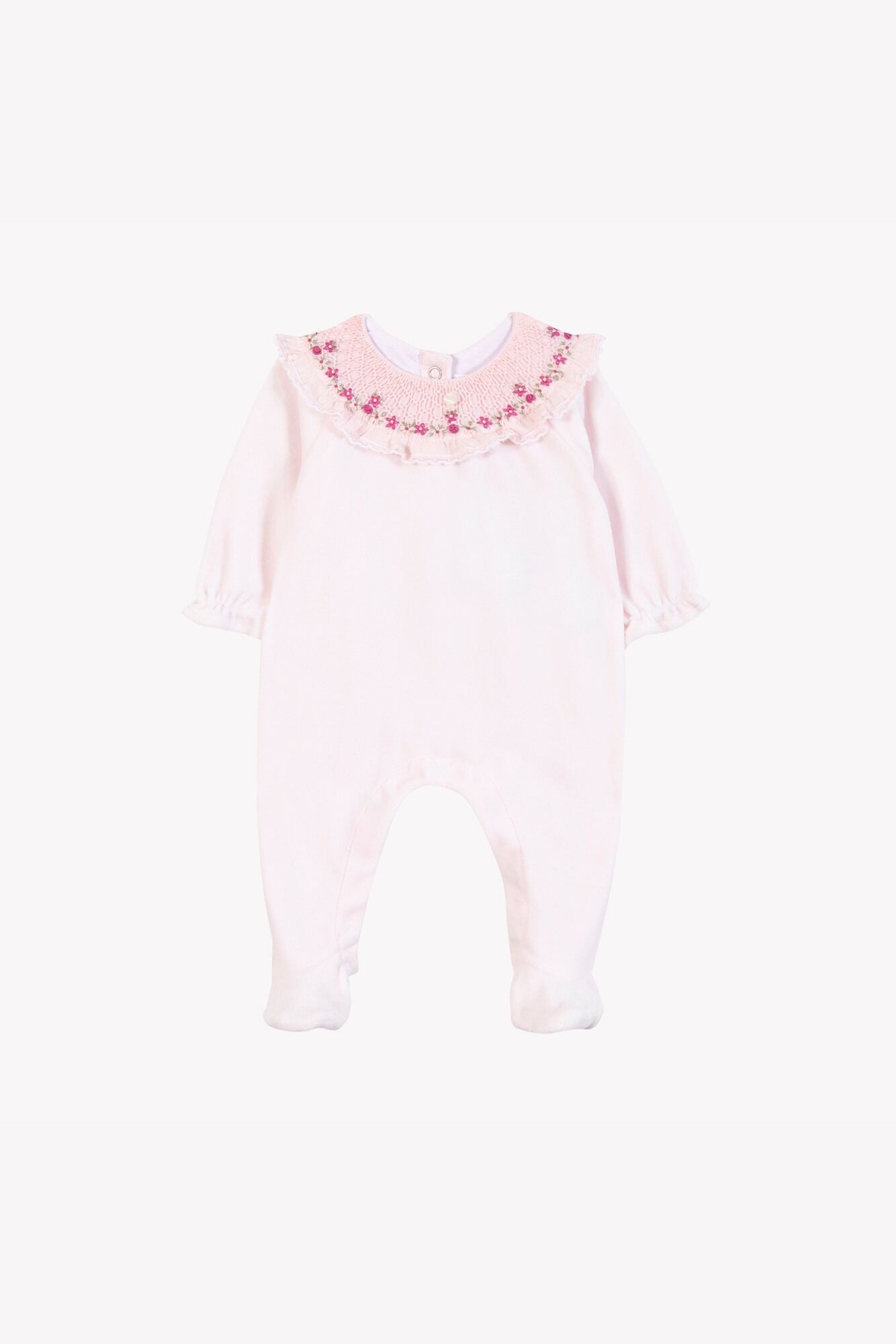 Velour Footie w Floral Embroidery-Tartine et Chocolat FW25