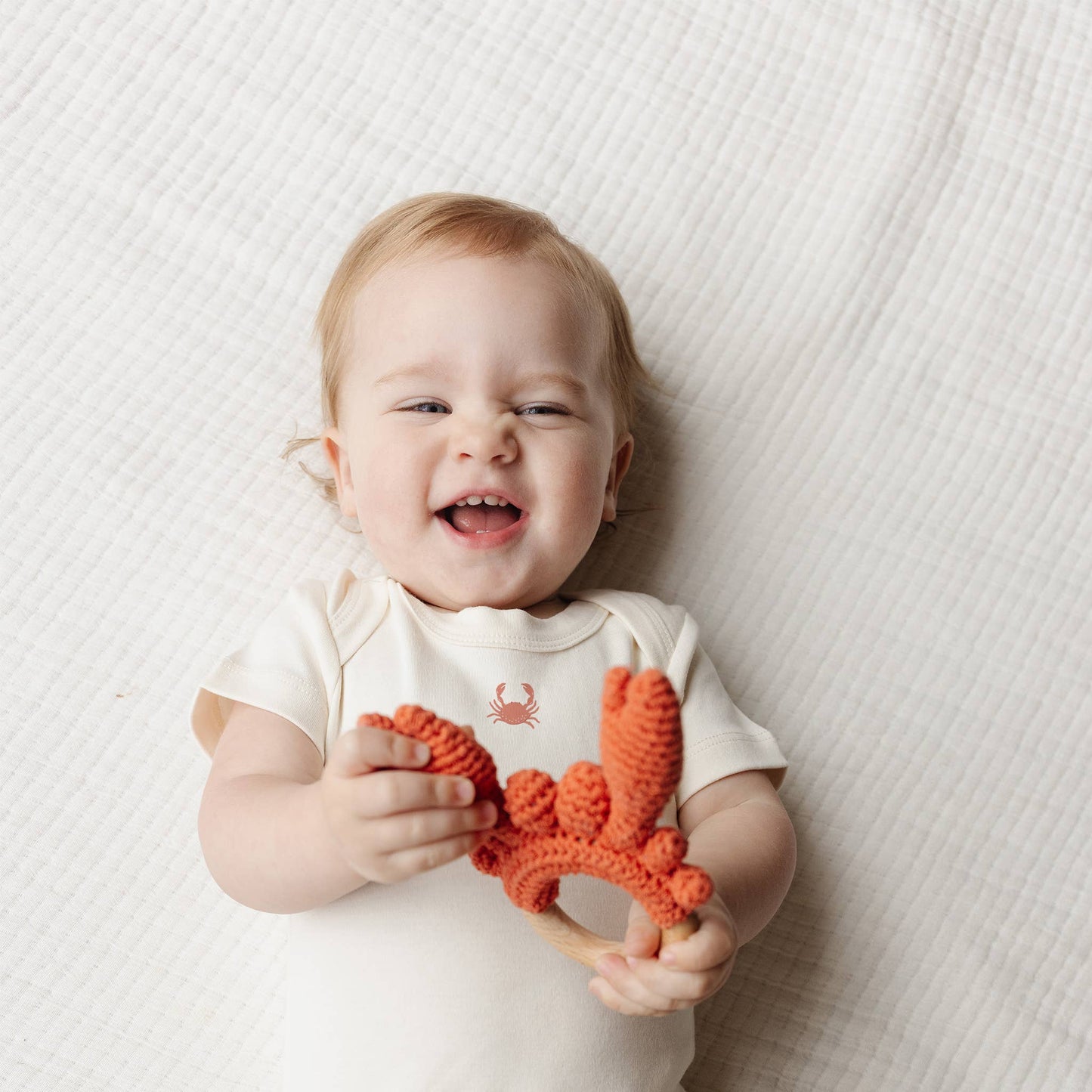 Crocheted Cotton Teether Crab - Blueberry Hill