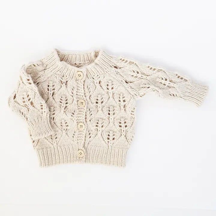 Leaf Lace Hand Knit Cardigan Sweater- Huggalugs