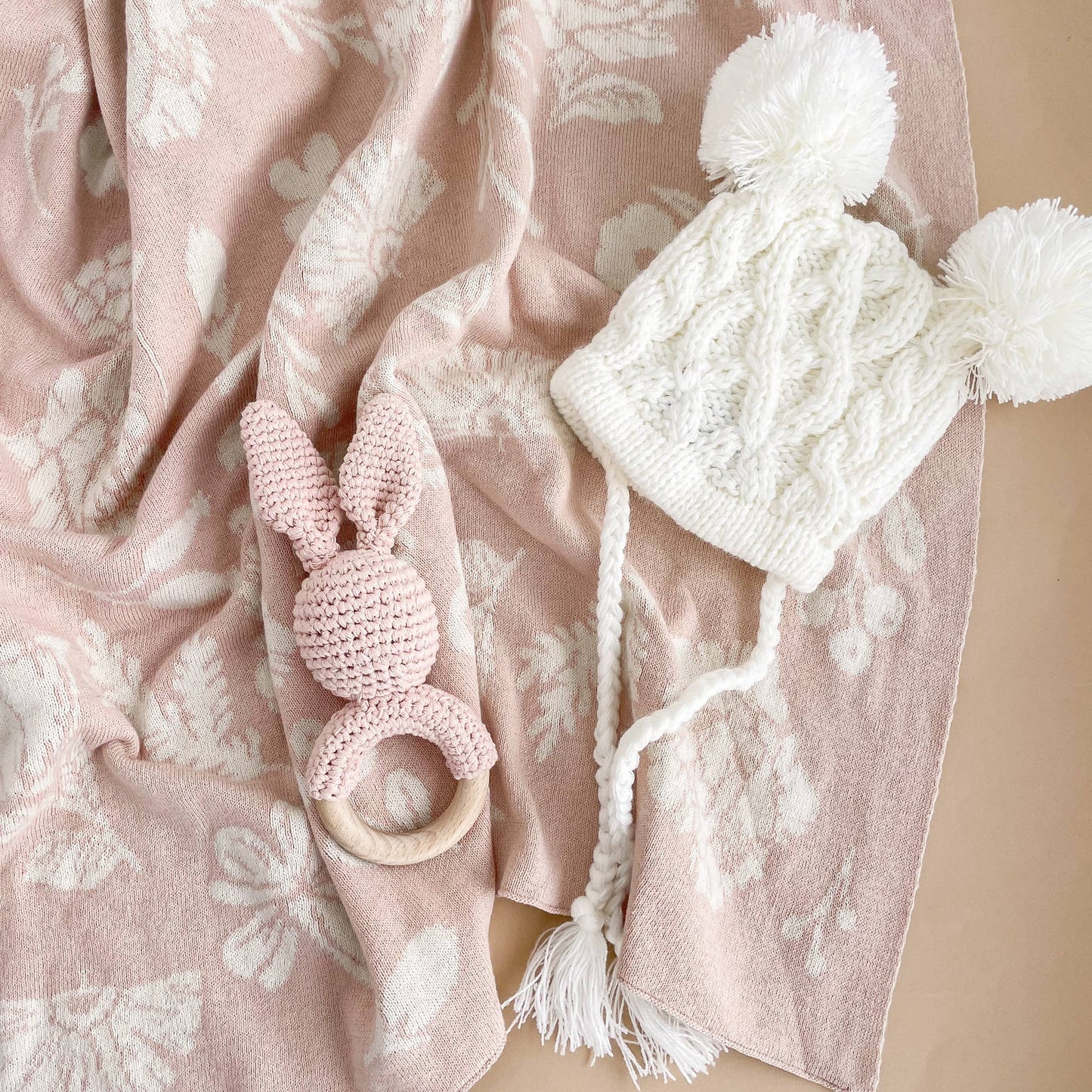 Crochet Rattle Teether Pink Bunny - Blueberry Hill