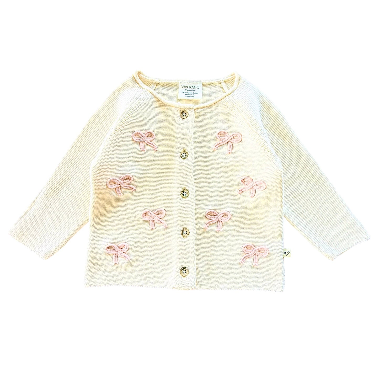Zoe Bow Sweater Knit Baby Button Cardigan (Organic):
