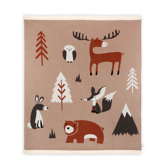 Woodland Bear - Organic Cotton Jacquard Knit Baby Blanket:viverano