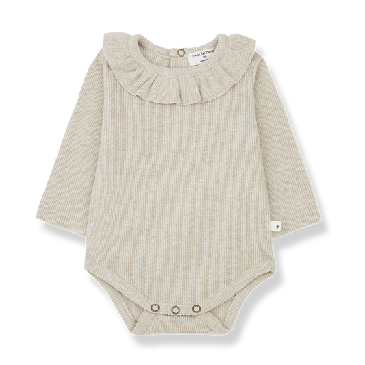 Ruffle Collar Oatmeal Bodysuit - One More in the Family FW24