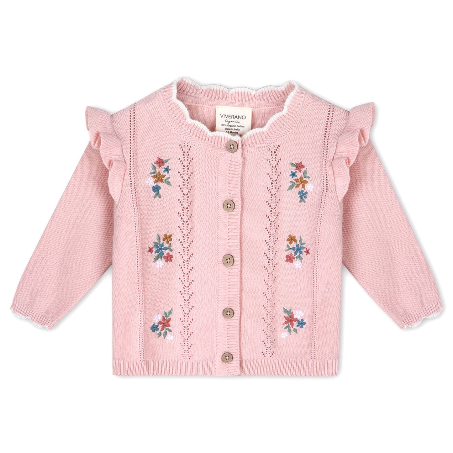 Bouquet Embroidered Pointelle Knit Baby Cardigan (Organic): viverano