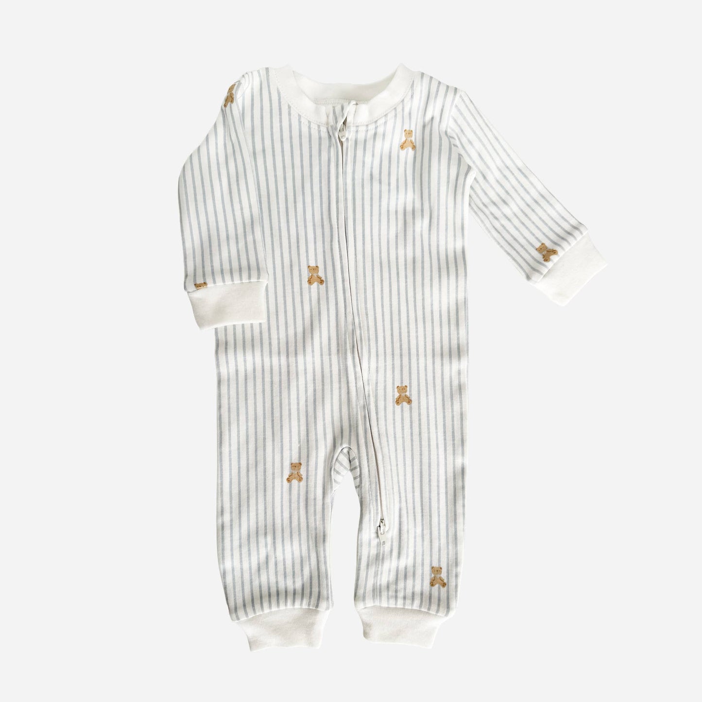 Layette LS Zipper Romper Teddy Bear - Blueberry Hill