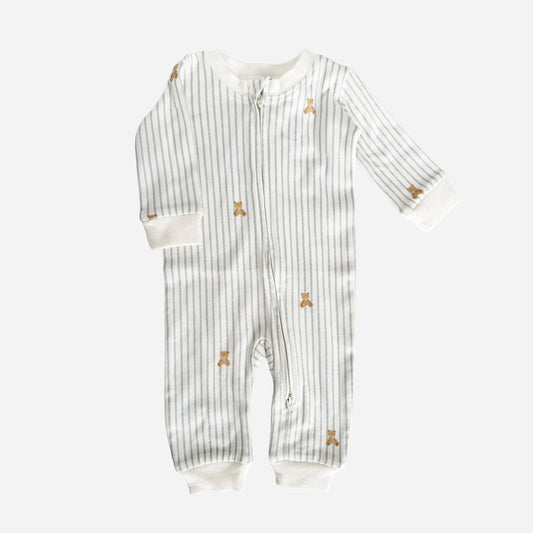 Layette LS Zipper Romper Teddy Bear - Blueberry Hill