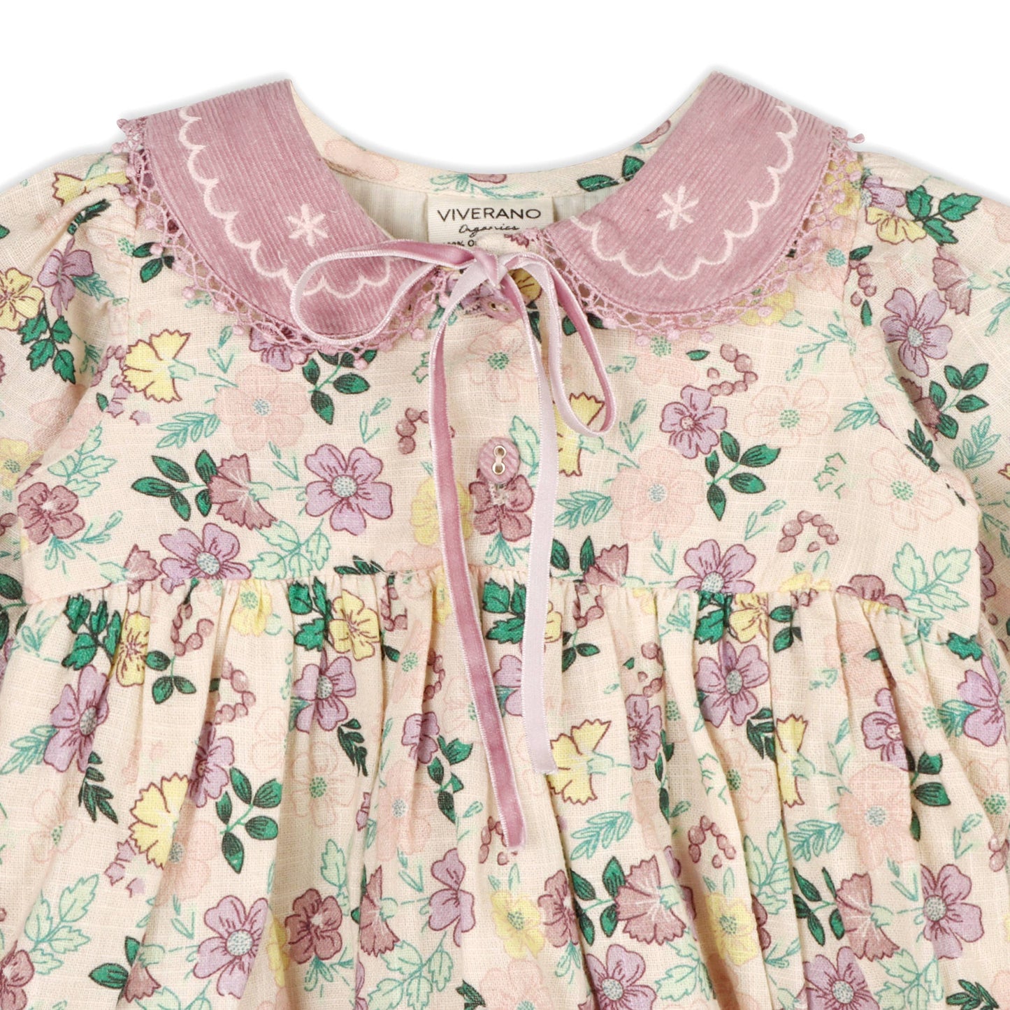 Floral Embroidered Collar Baby Dress & Bloomer Set (Organic): Viverano