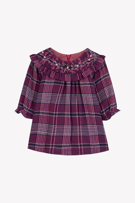 Plum Check Smocked Dress - Tartine et Chocolat FW25