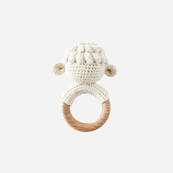 Cotton Rattle Teether Lamb- Blueberry Hill