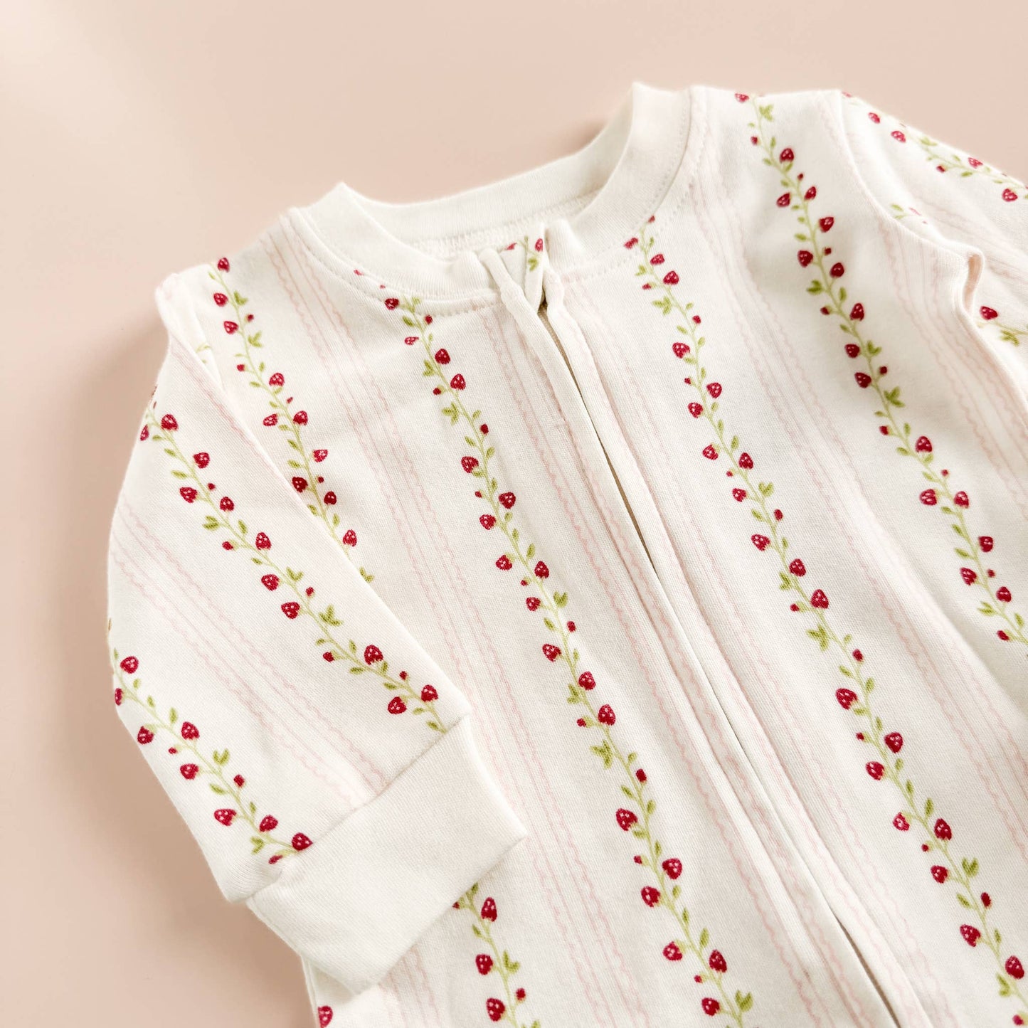 Layette LS Zipper Strawberry Romper - Blueberry Hill