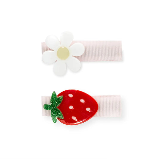 Strawberry Flower Hair Clips (Set of 2) - Lilies and Roses