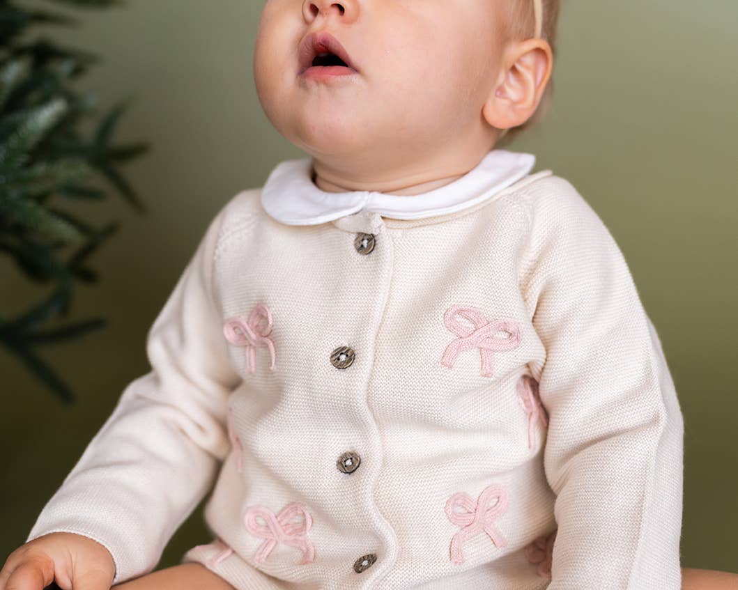 Zoe Bow Sweater Knit Baby Button Cardigan (Organic):