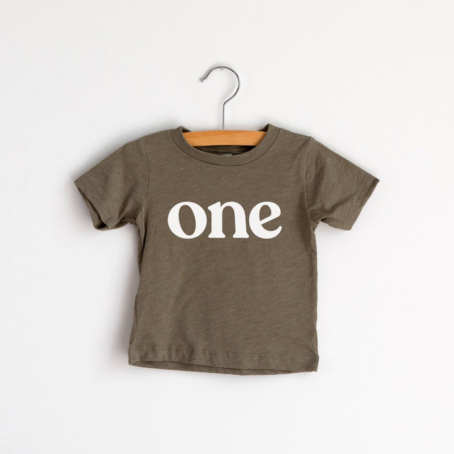 One Modern Birthday Tee • Tri-Blend Unisex Celebration Top: Olive / 12-18 Months