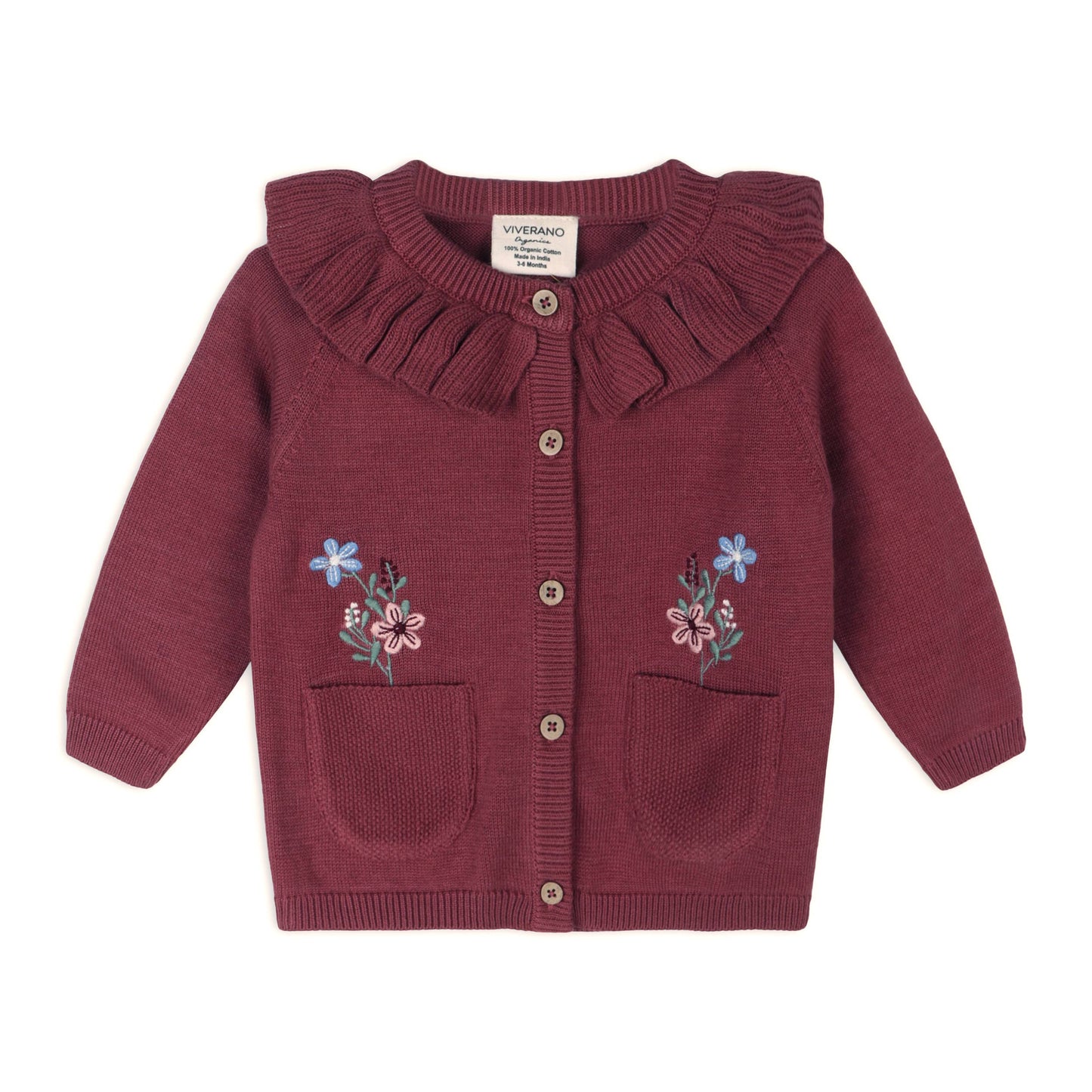 Pockets of Flowers Embroidered Baby Cardigan (Organic): viverano