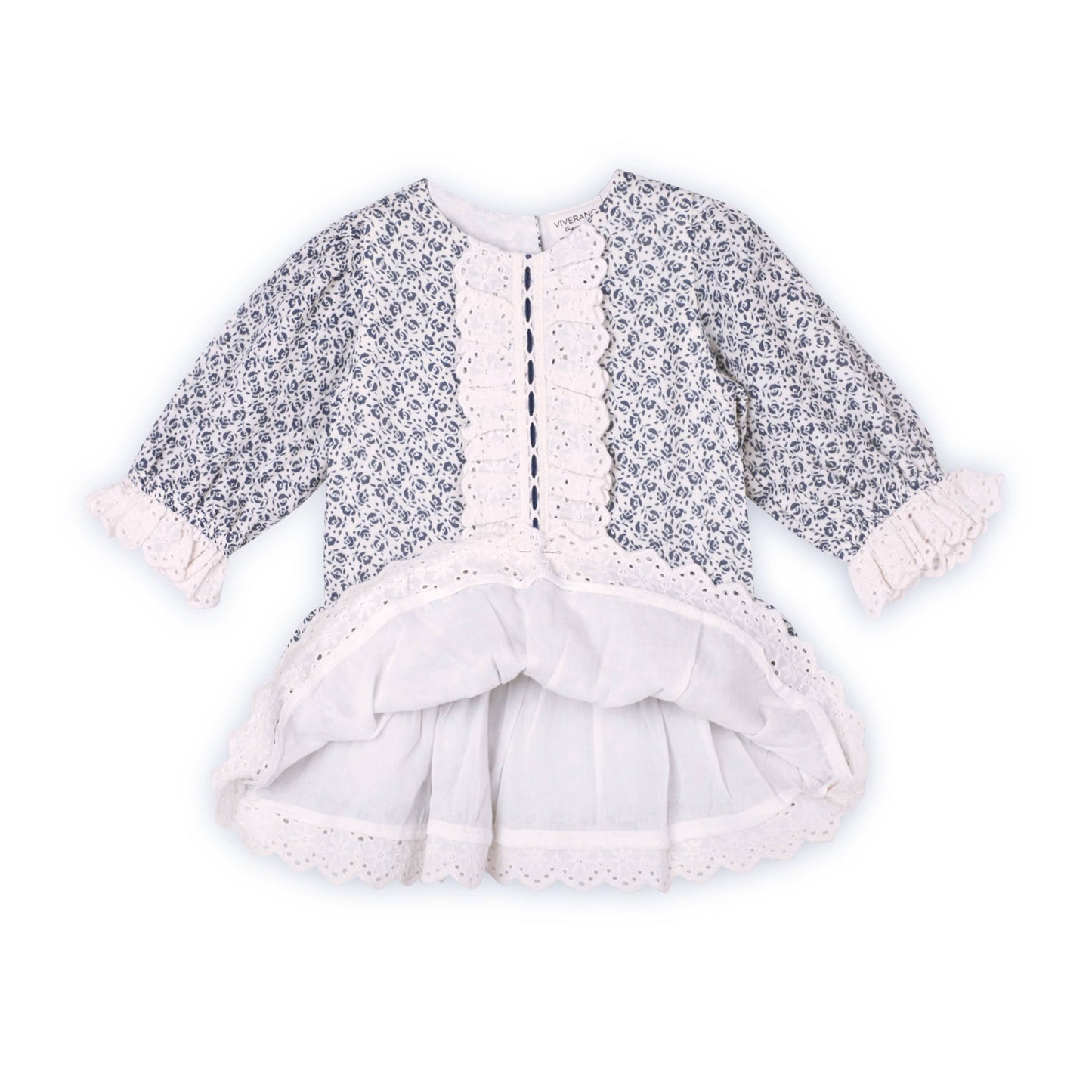 Floral Print & Lace Baby Dress & Bloomer (Organic Muslin): Viverano