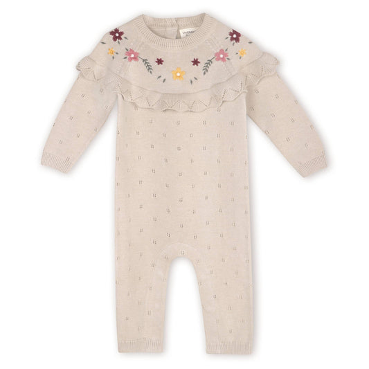 Florence Floral Embroidered Organic Pointelle Baby Jumpsuit: viverano