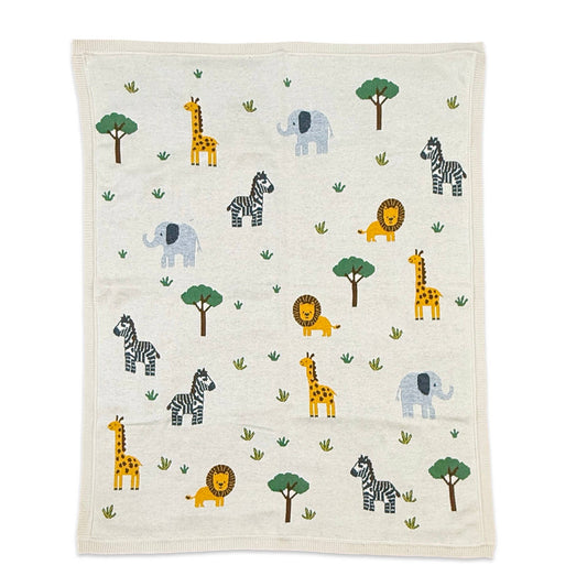 Jungle Pals - Organic Cotton Jacquard Knit Baby Blanket:Viverano