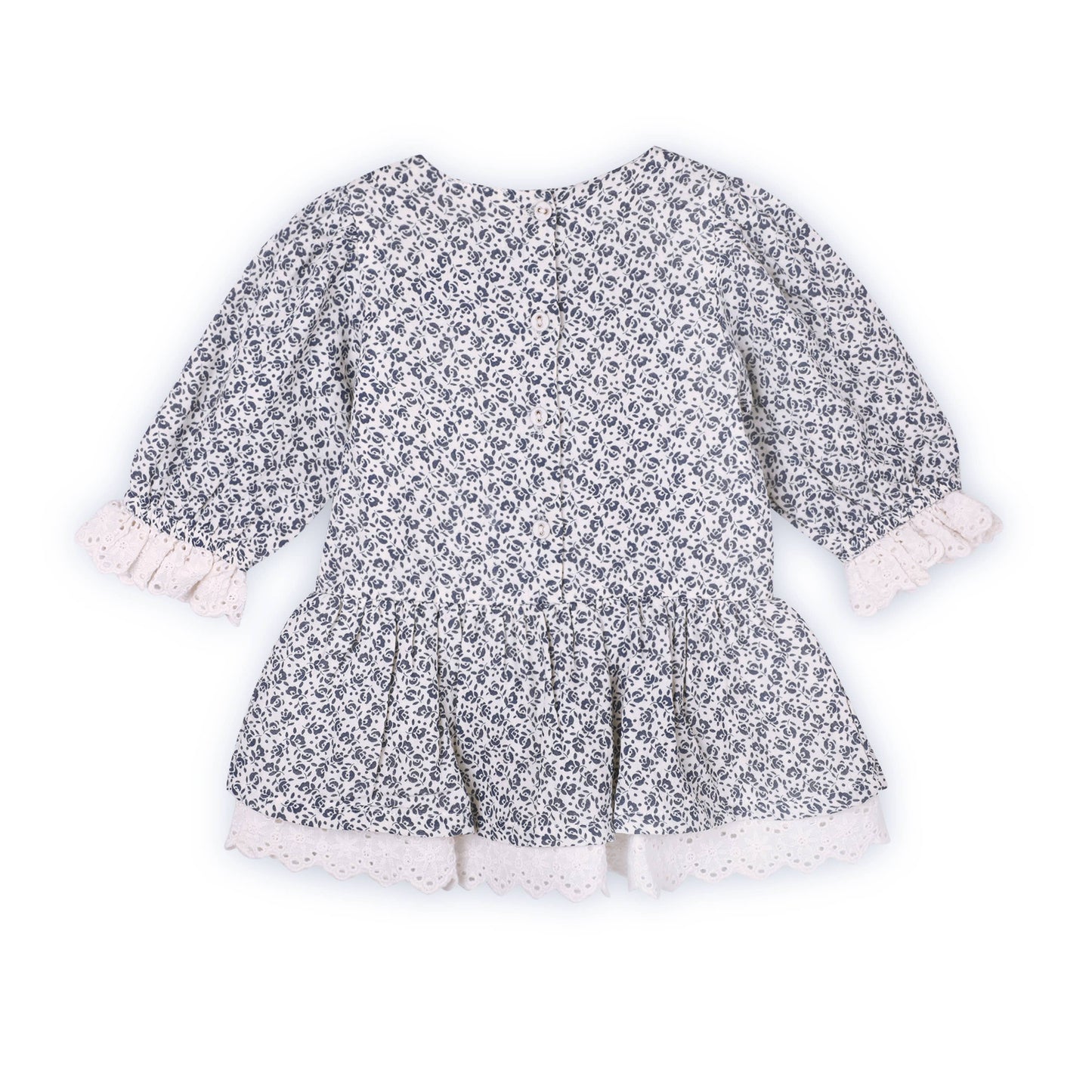 Floral Print & Lace Baby Dress & Bloomer (Organic Muslin): Viverano