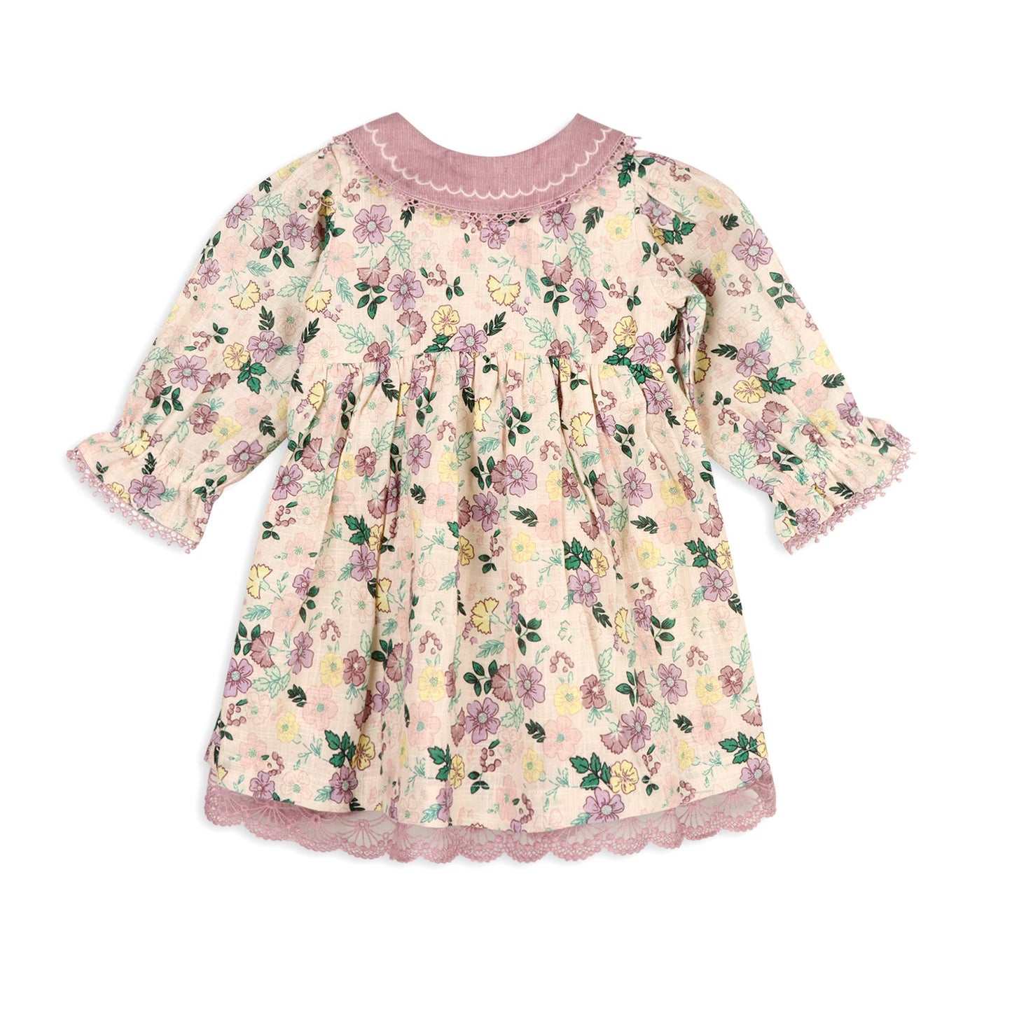 Floral Embroidered Collar Baby Dress & Bloomer Set (Organic): Viverano