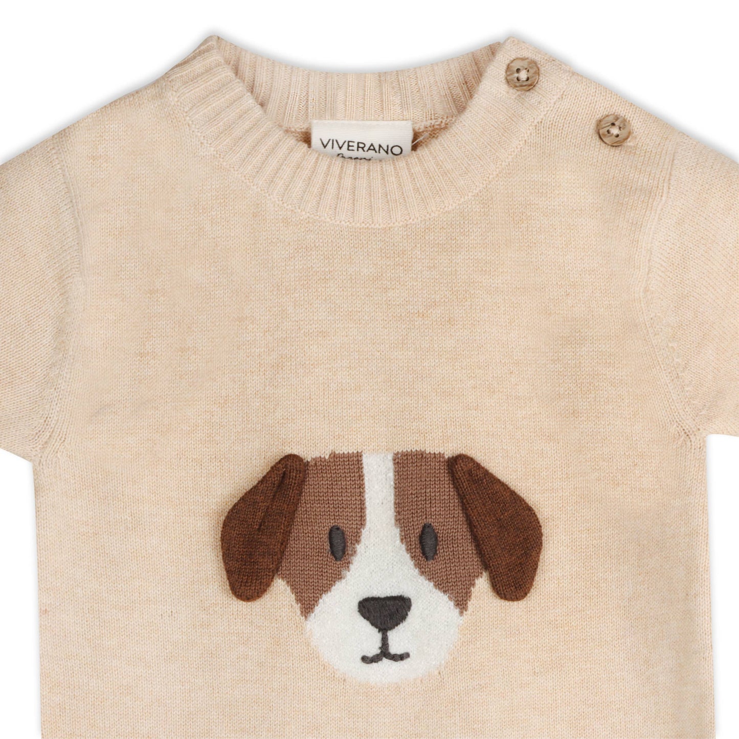 Puppy Dog Applique 3D Knit Baby Romper (Organic Cotton): Viverano